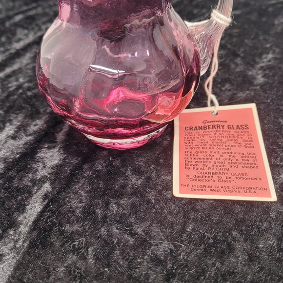 Pilgrim Cranberry Optic Glass Pitcher 3 1/2" - Picture 4 of 15